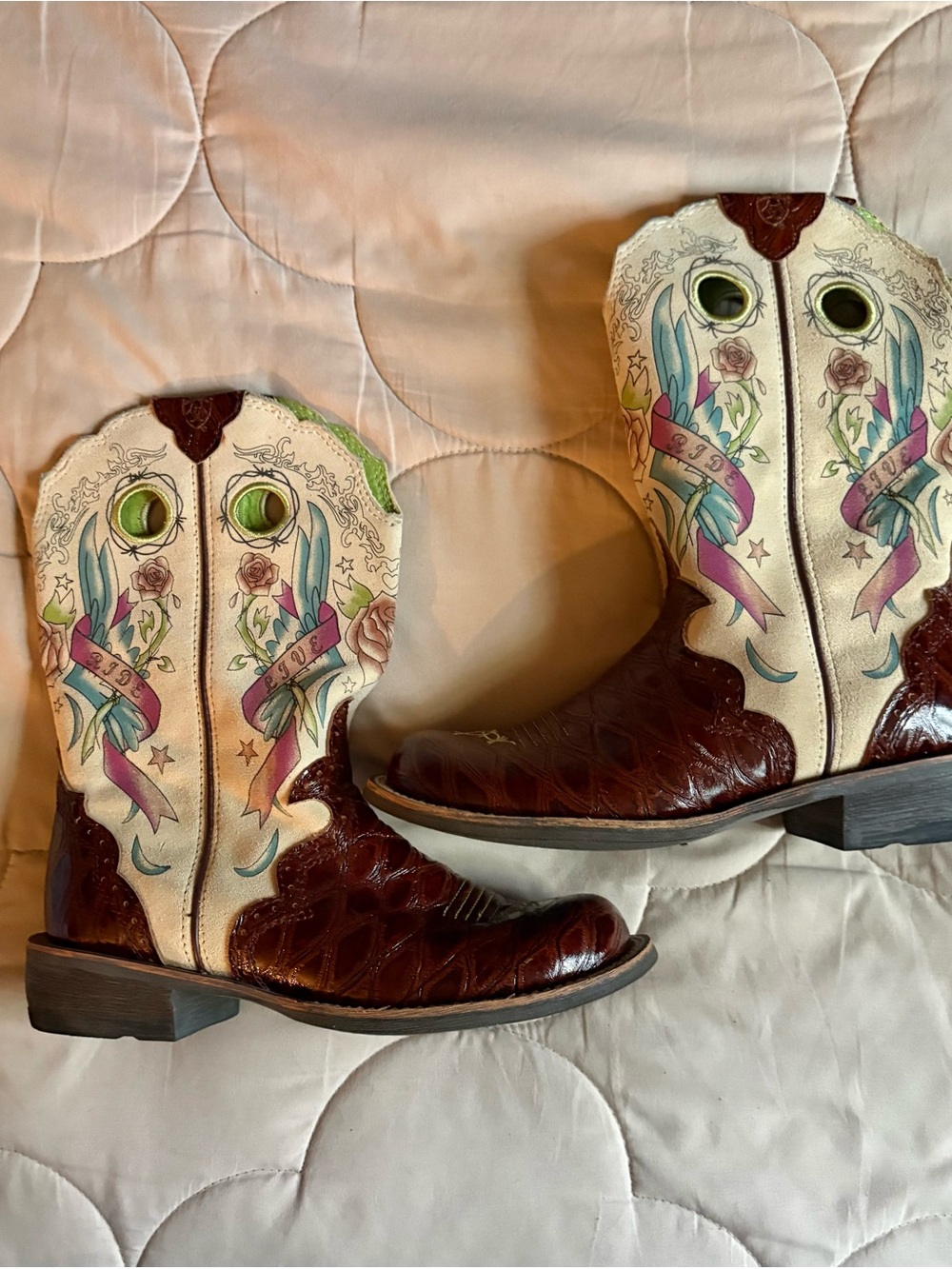 Ariat Brown and Cream Women's Heeled Cowboy Boots - Picture 3 of 12